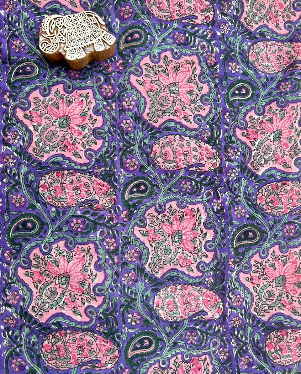 Pink & Purple Block Print Cotton Fabric         (Rs.450/meter)