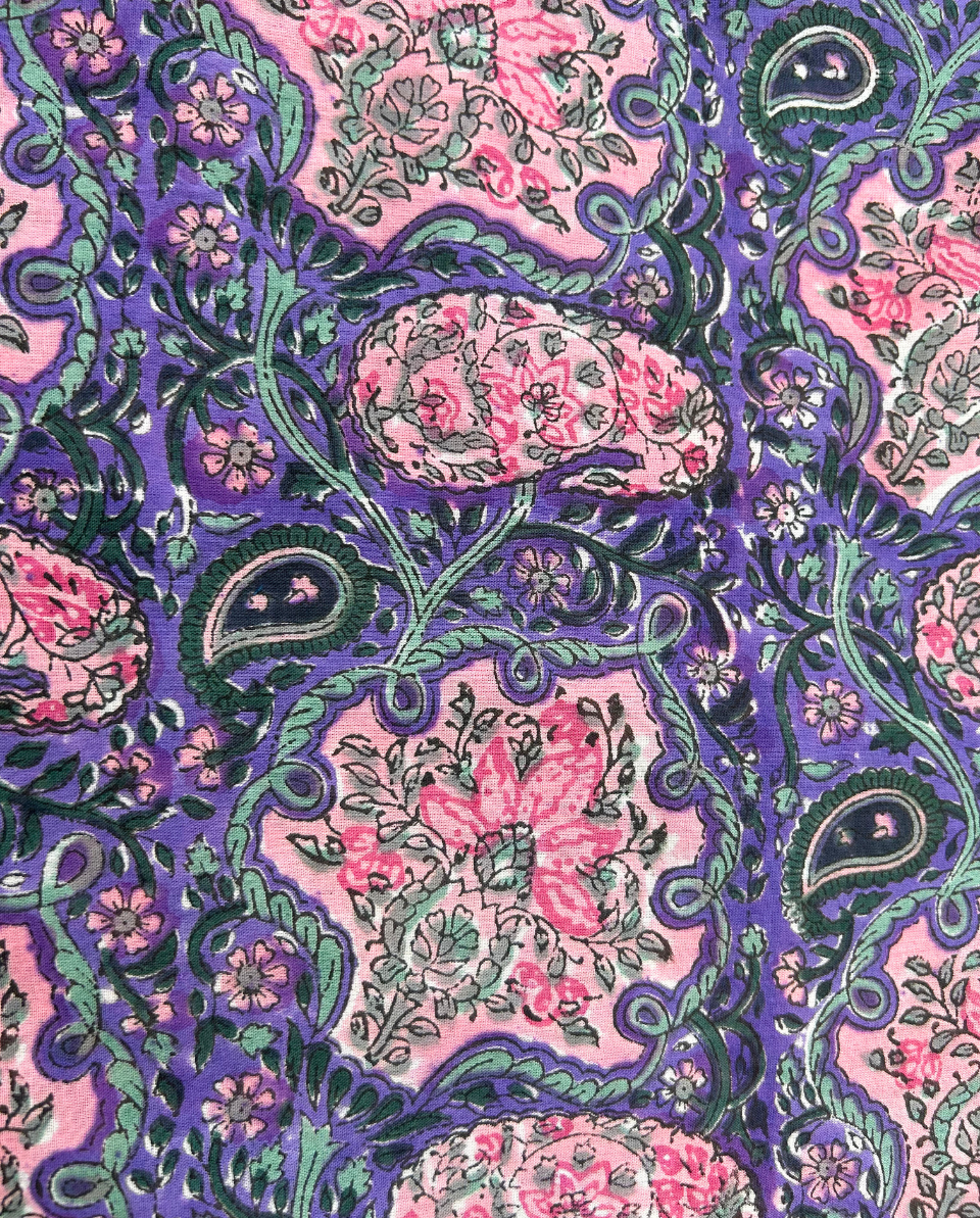 Pink & Purple Block Print Cotton Fabric         (Rs.450/meter)
