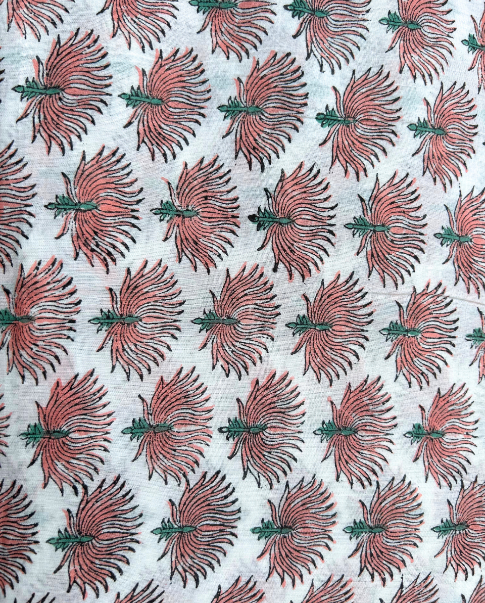 White & Peach Block Print Cotton Fabric         (Rs.500/meter)