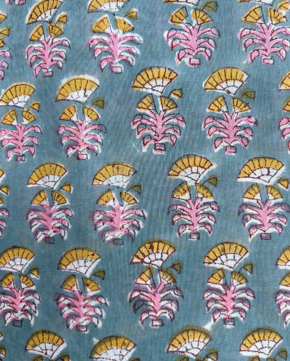 Grey & Pink Block Print Cotton Fabric         (Rs.450/meter)