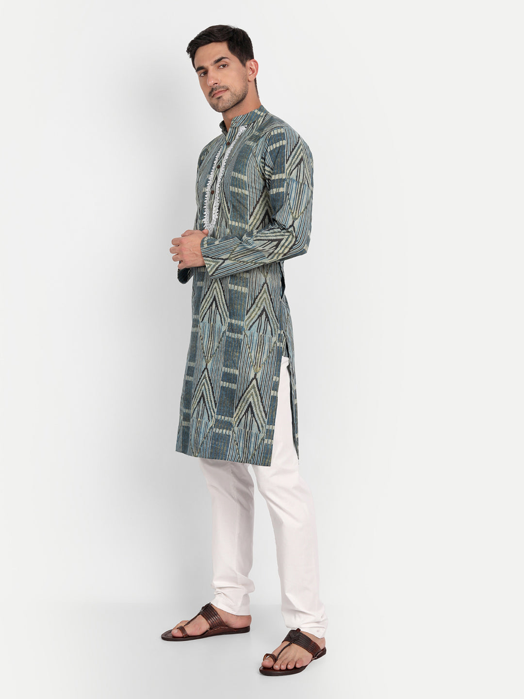 Geometric Print Embroidered Vanaspati Kurta