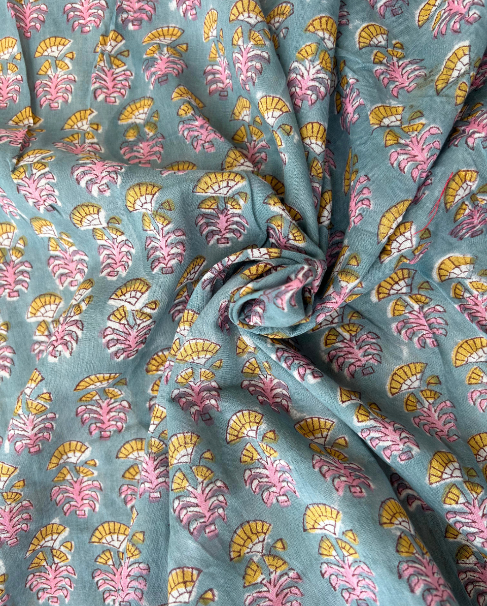 Grey & Pink Block Print Cotton Fabric         (Rs.450/meter)