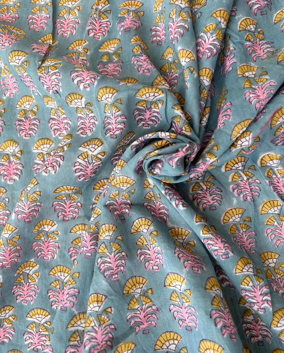 Grey & Pink Block Print Cotton Fabric         (Rs.450/meter)