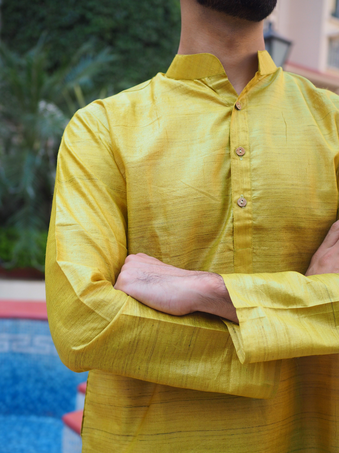 Yellow Green Bhagalpuri Tussar Silk Kurta