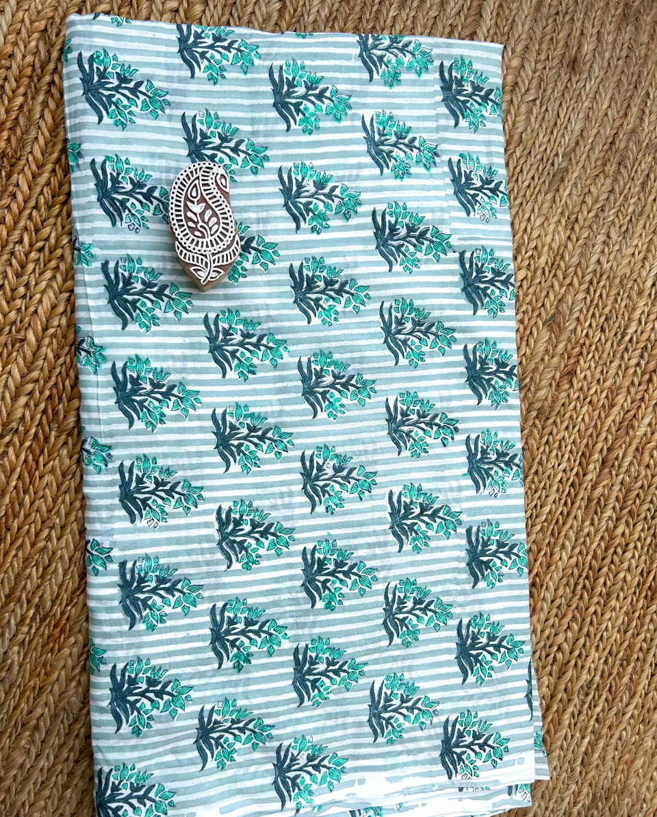 Grey Striped Block Print Cotton Fabric         (Rs.450/meter)