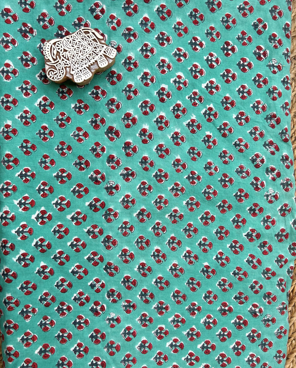 Green & Red Block Print Cotton Fabric         (Rs.450/meter)