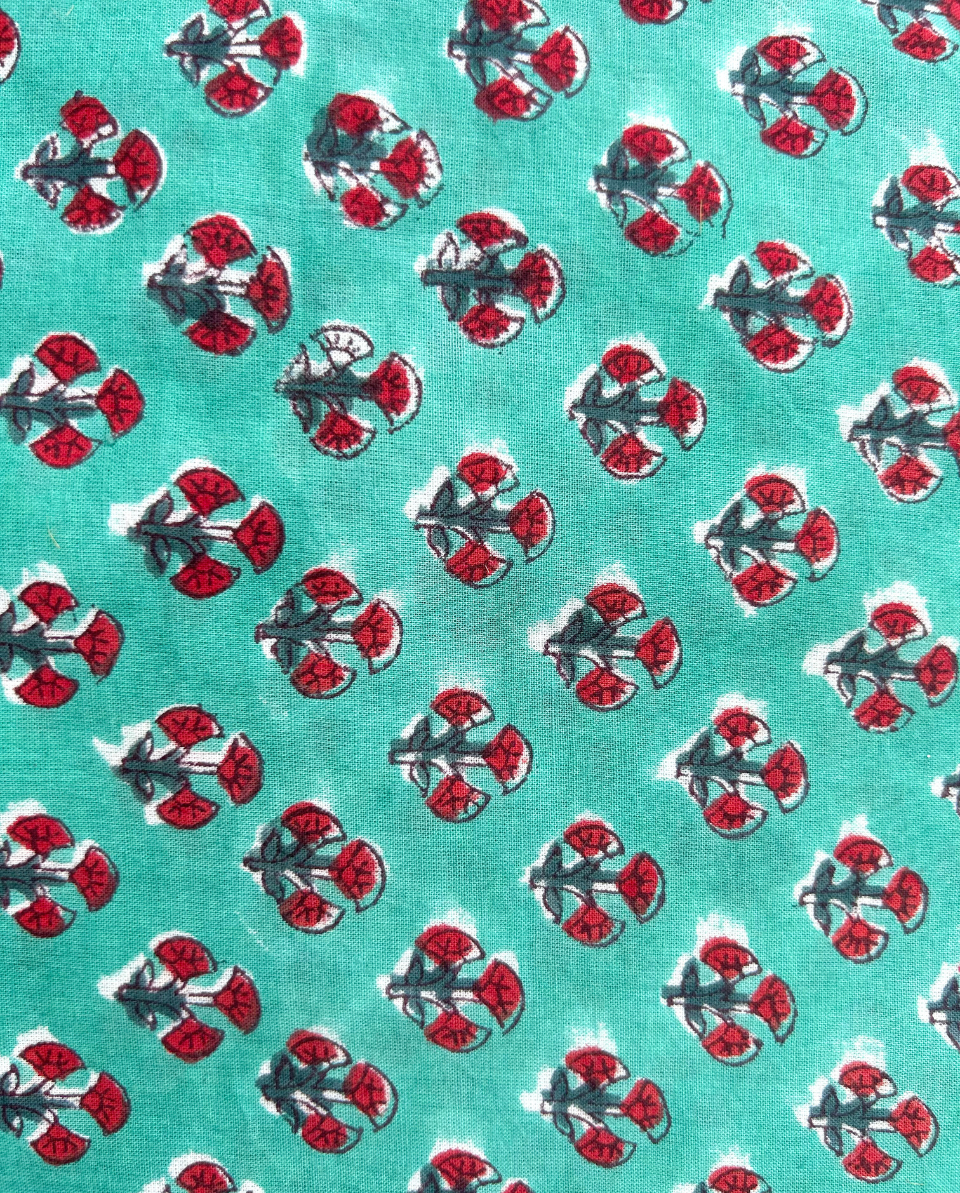 Green & Red Block Print Cotton Fabric         (Rs.450/meter)
