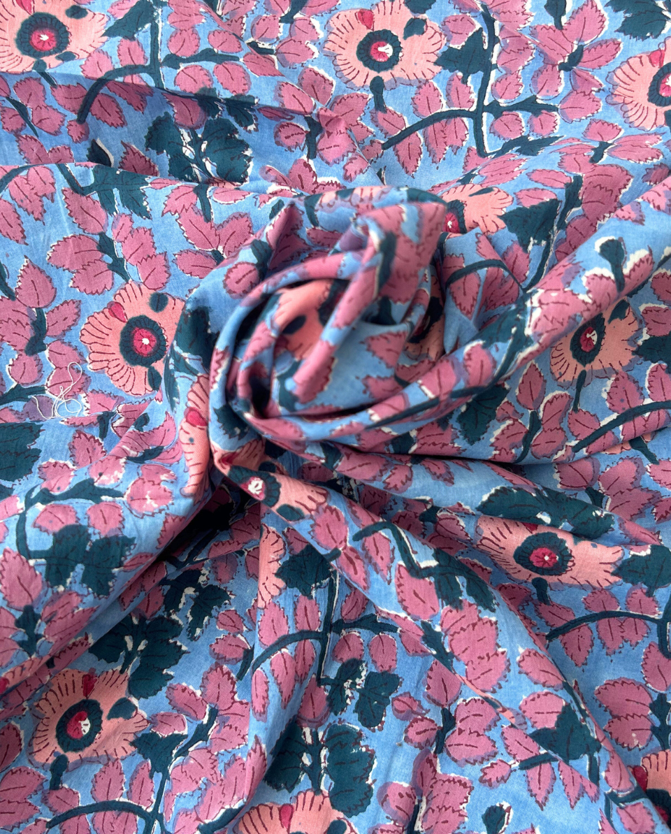 Blue & Pink Block Print Cotton Fabric         (Rs.500/meter)