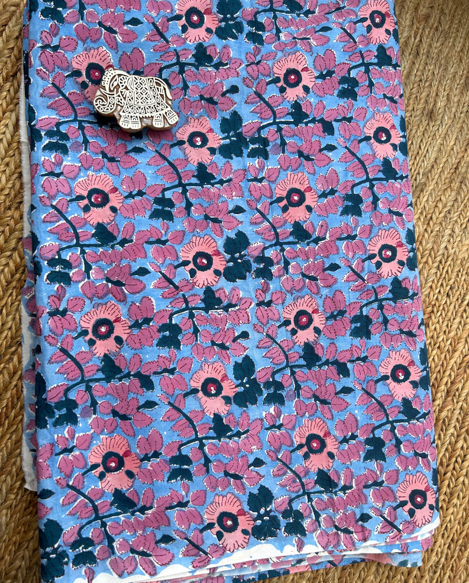Blue & Pink Block Print Cotton Fabric         (Rs.500/meter)