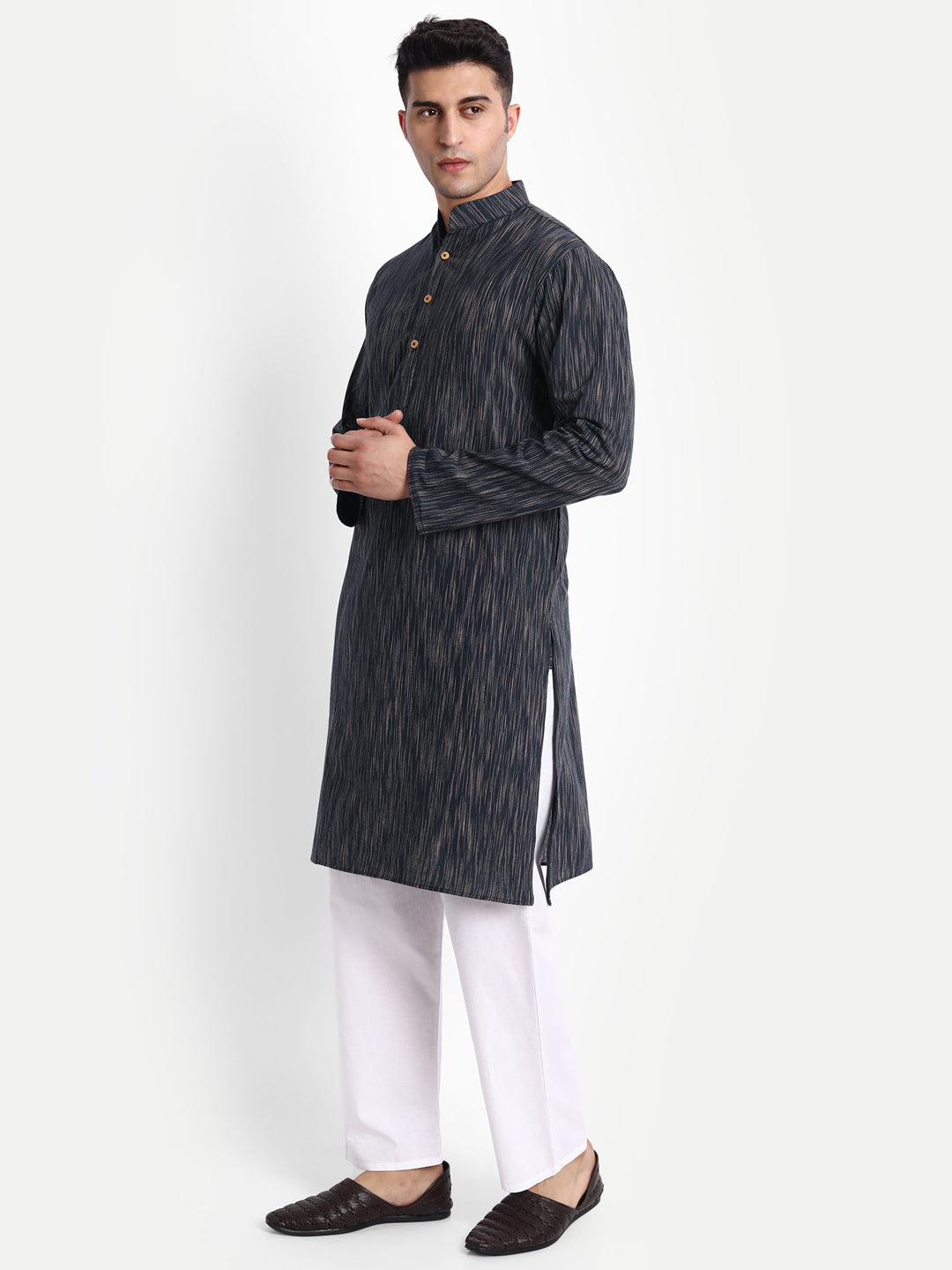 Khaddar Navy Blue Long Kurta