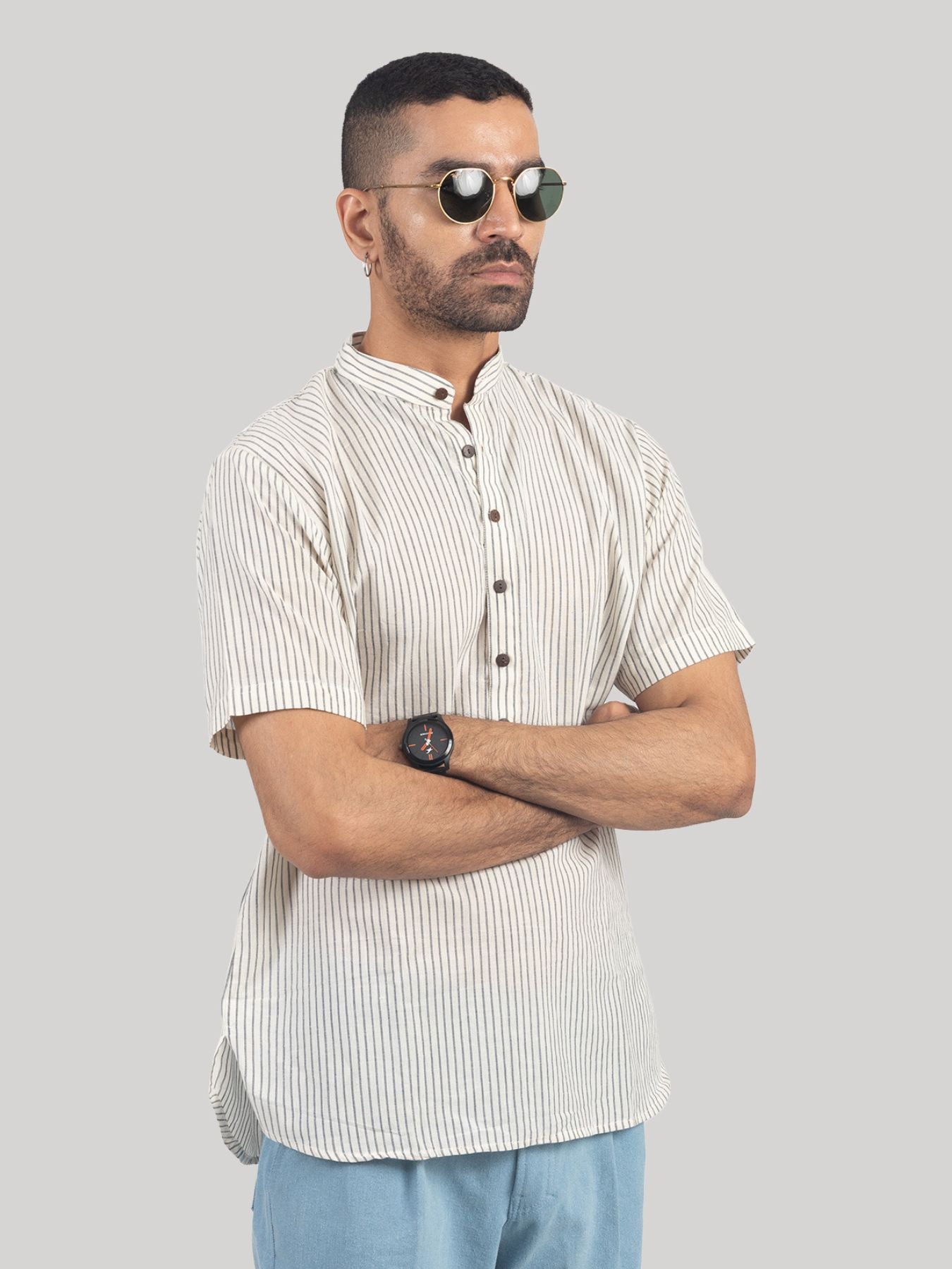 Ethereal Stripes Handloom Short Kurta