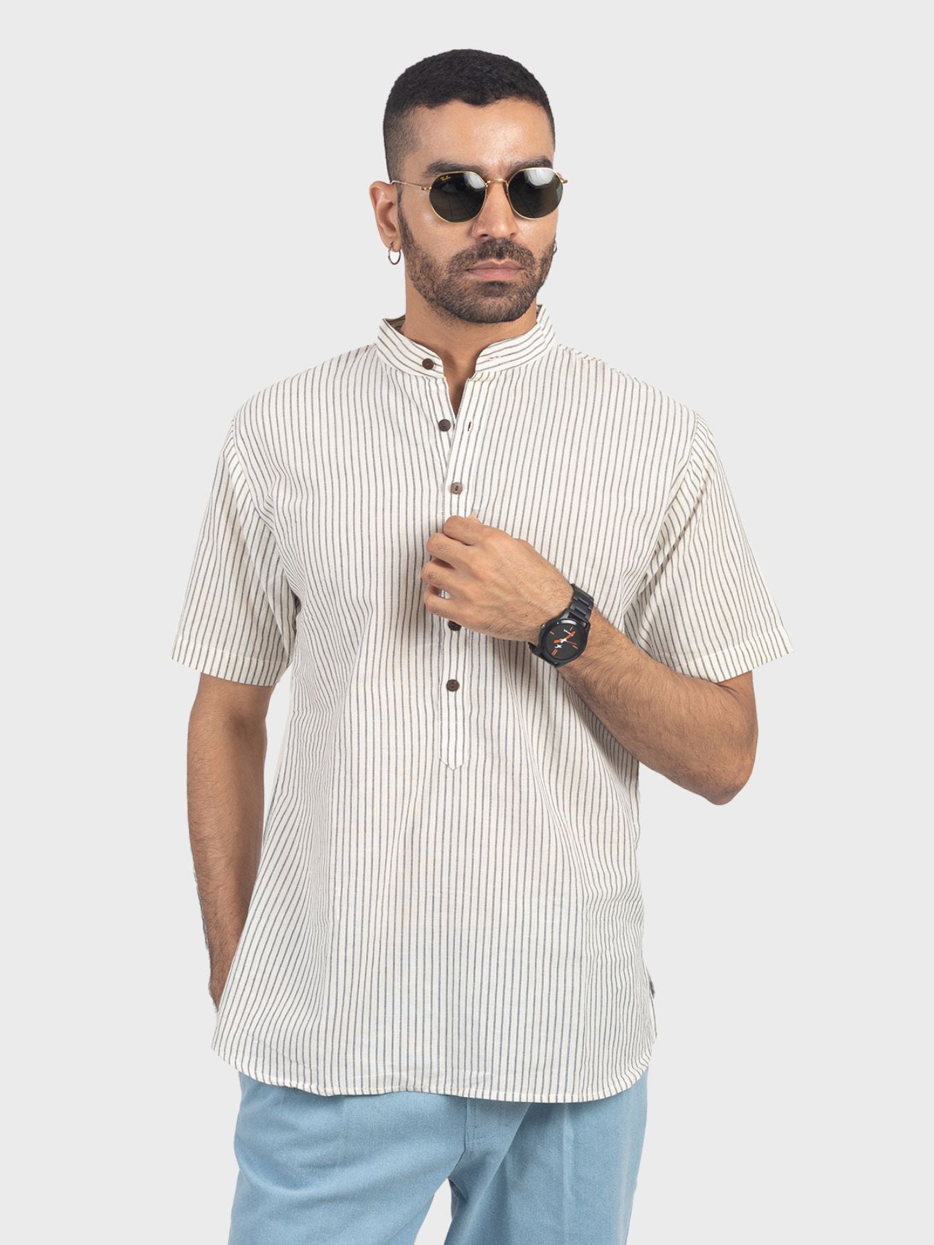 Ethereal Stripes Handloom Short Kurta