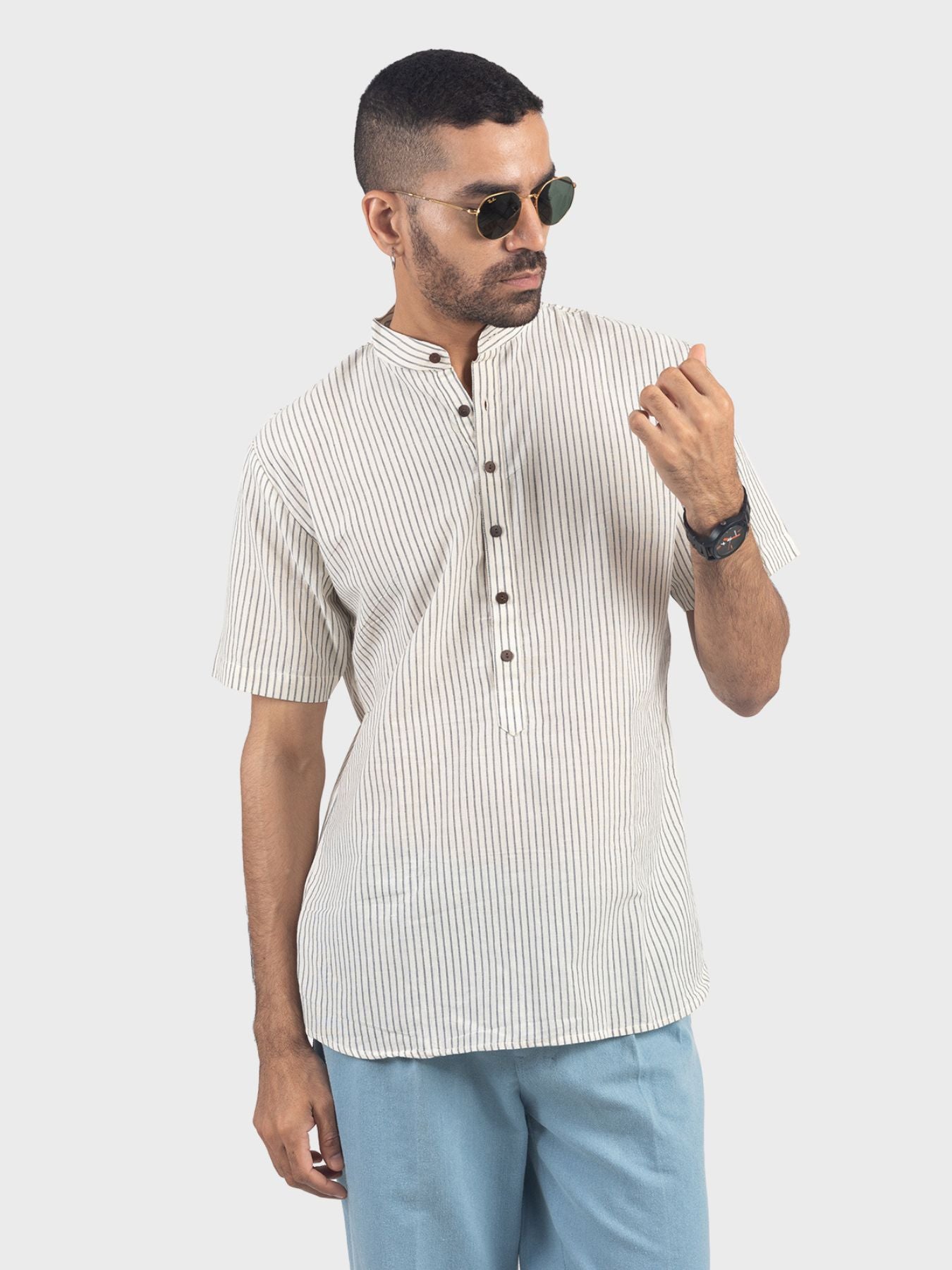 Ethereal Stripes Handloom Short Kurta