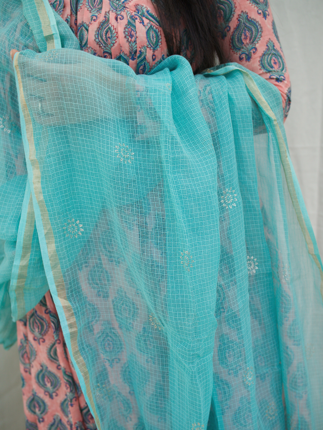 Turquoise Blue Kota Doria Dupatta Women