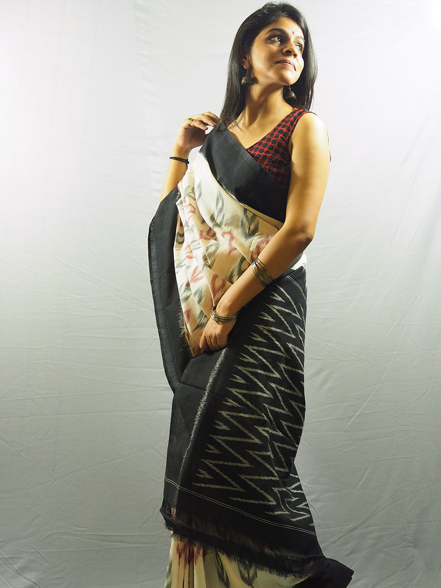 Nizami Black and White Ikkat Saree