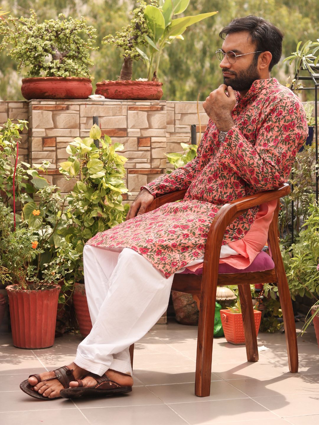 Peach Pintuck Cotton Kurta