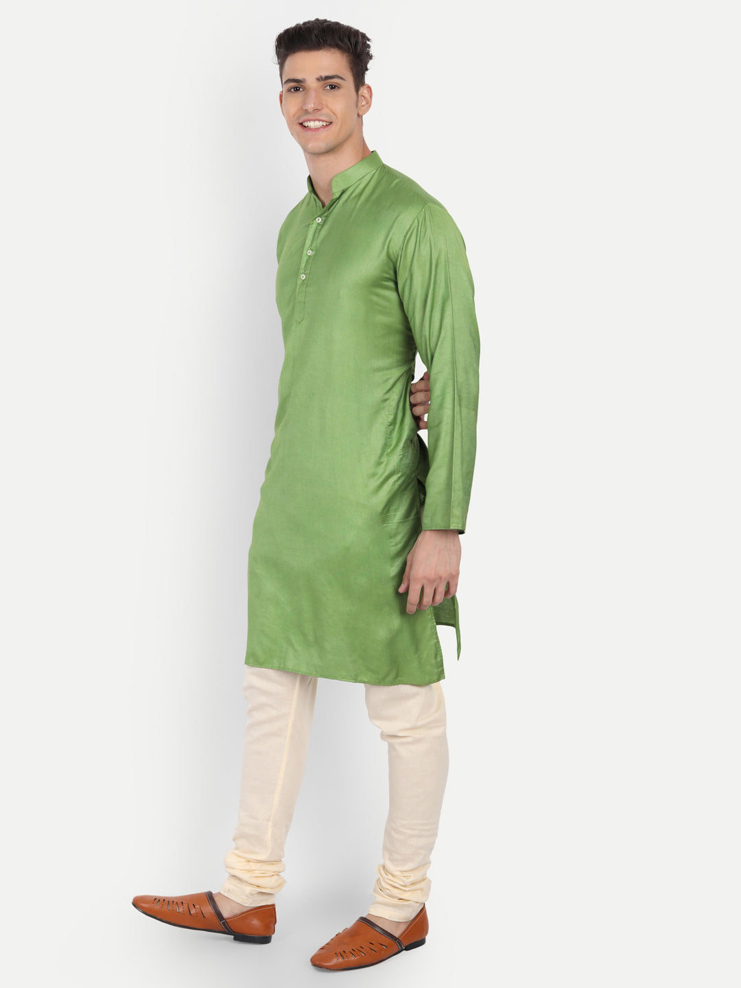 Green Cotton Silk Kurta