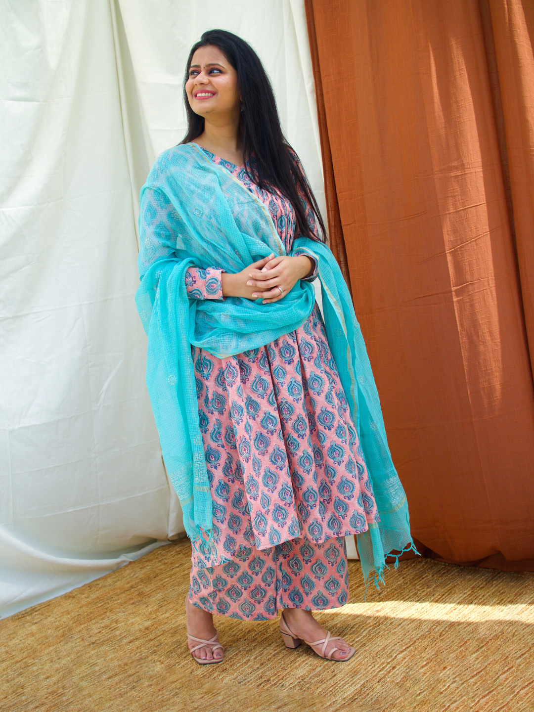 Blue Lotus Anarkali Cotton Suit Set Women