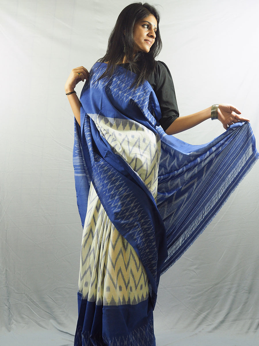 Nizami Blue and White Ikkat Saree