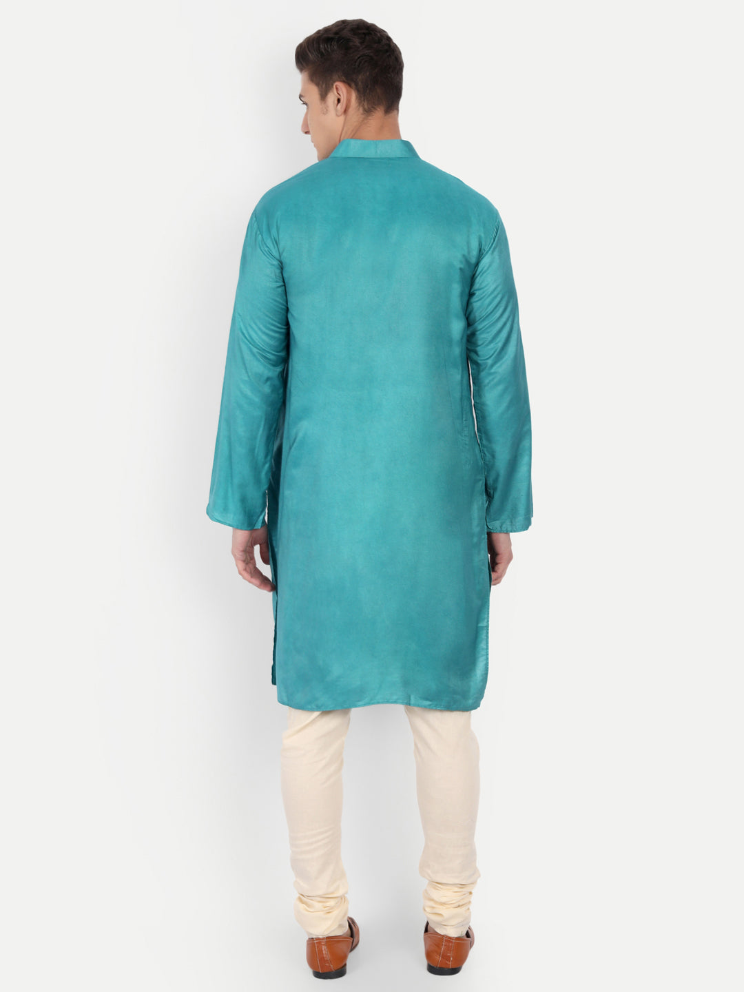 Turquoise Cotton Silk Kurta