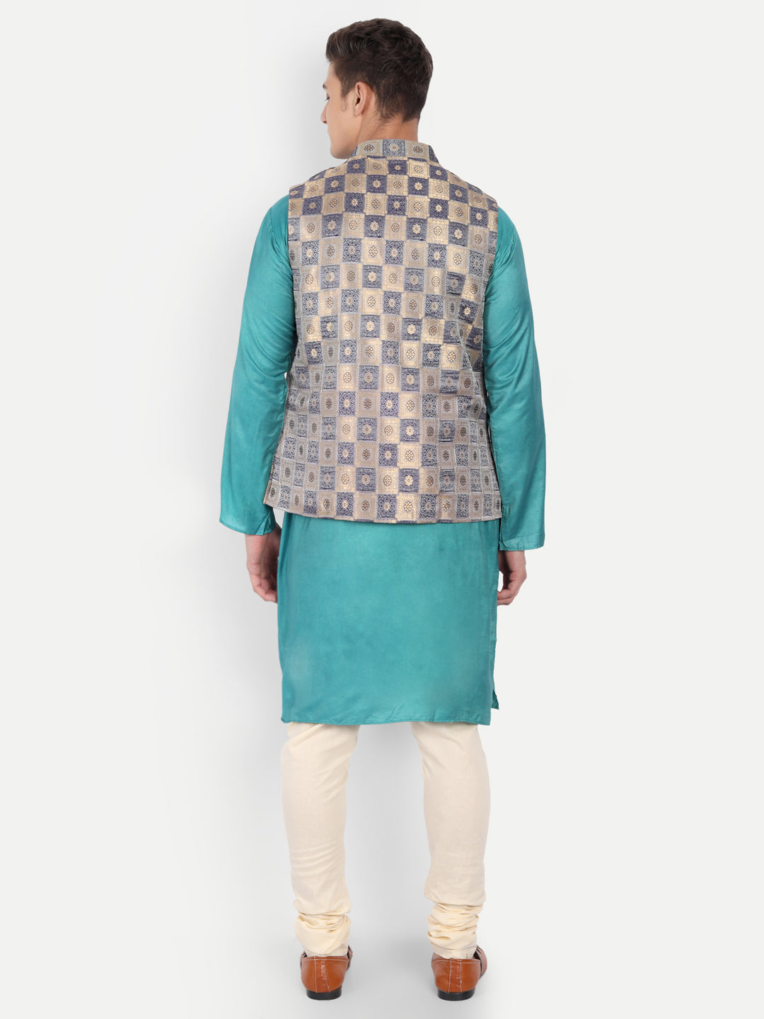 Blue & Golden Brocade Nehru Jacket