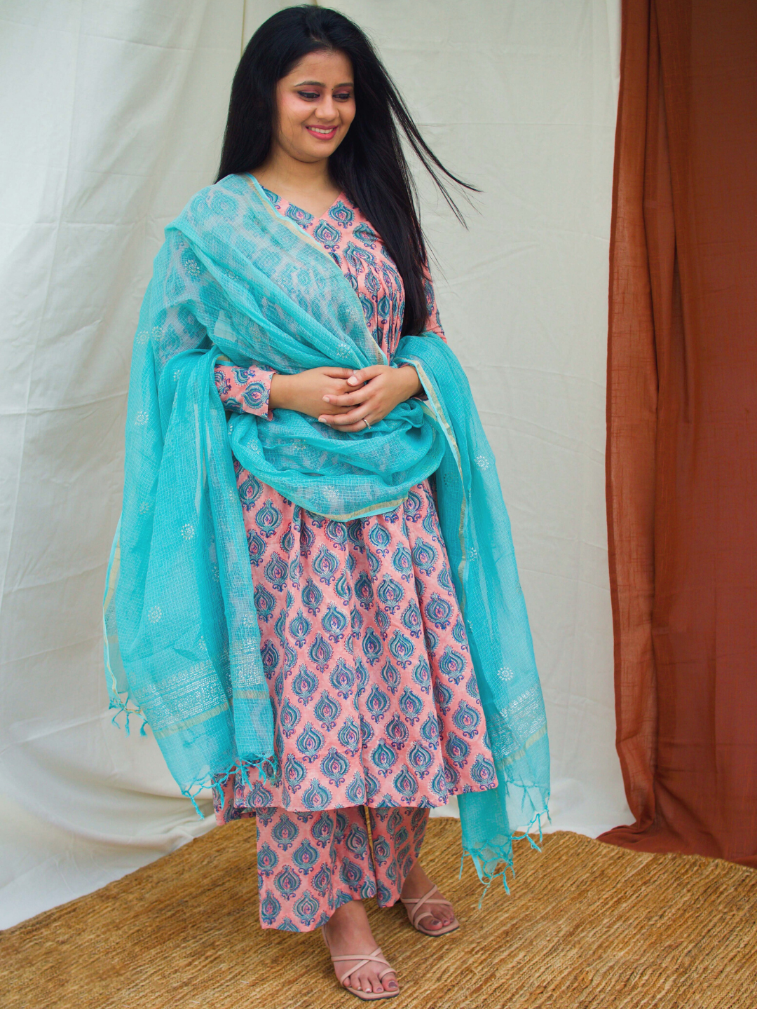 Blue Lotus Anarkali Cotton Suit Set Women