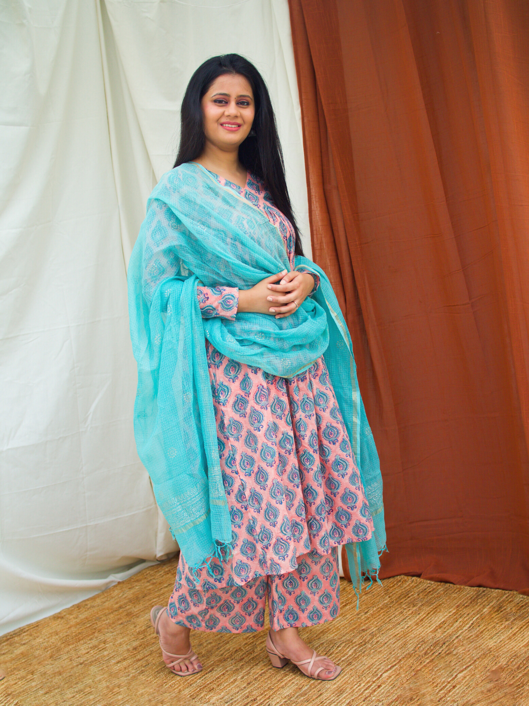 Turquoise Blue Kota Doria Dupatta Women