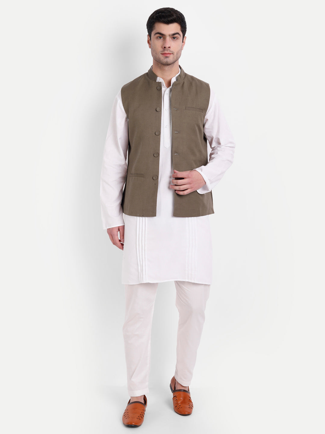 Brown Linen Nehru Jacket