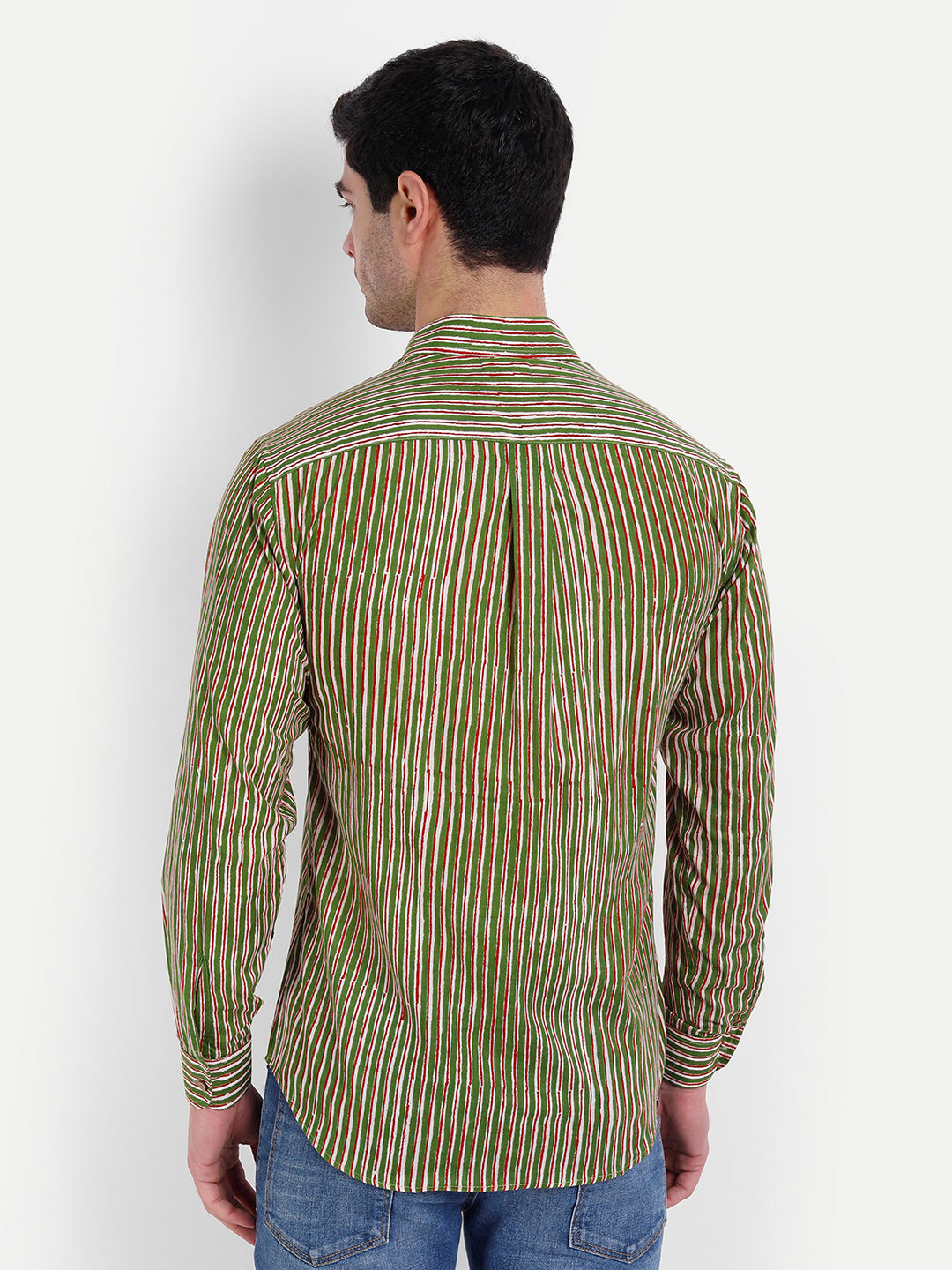 Green Stripes Bagru Print Cotton Shirt