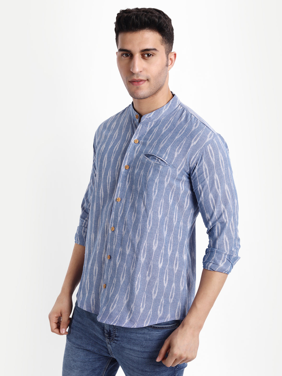 Nizami Light Blue Ikkat Shirt