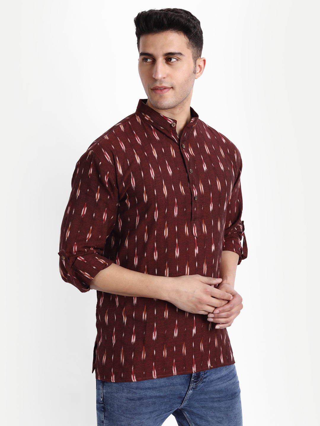 Nizami Maroon Ikkat Short Kurta