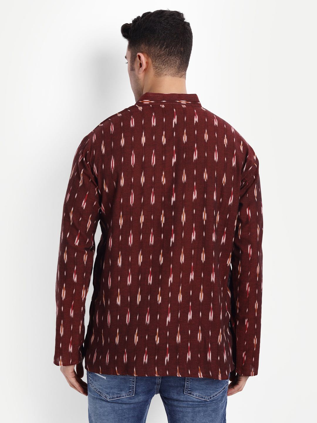 Nizami Maroon Ikkat Short Kurta