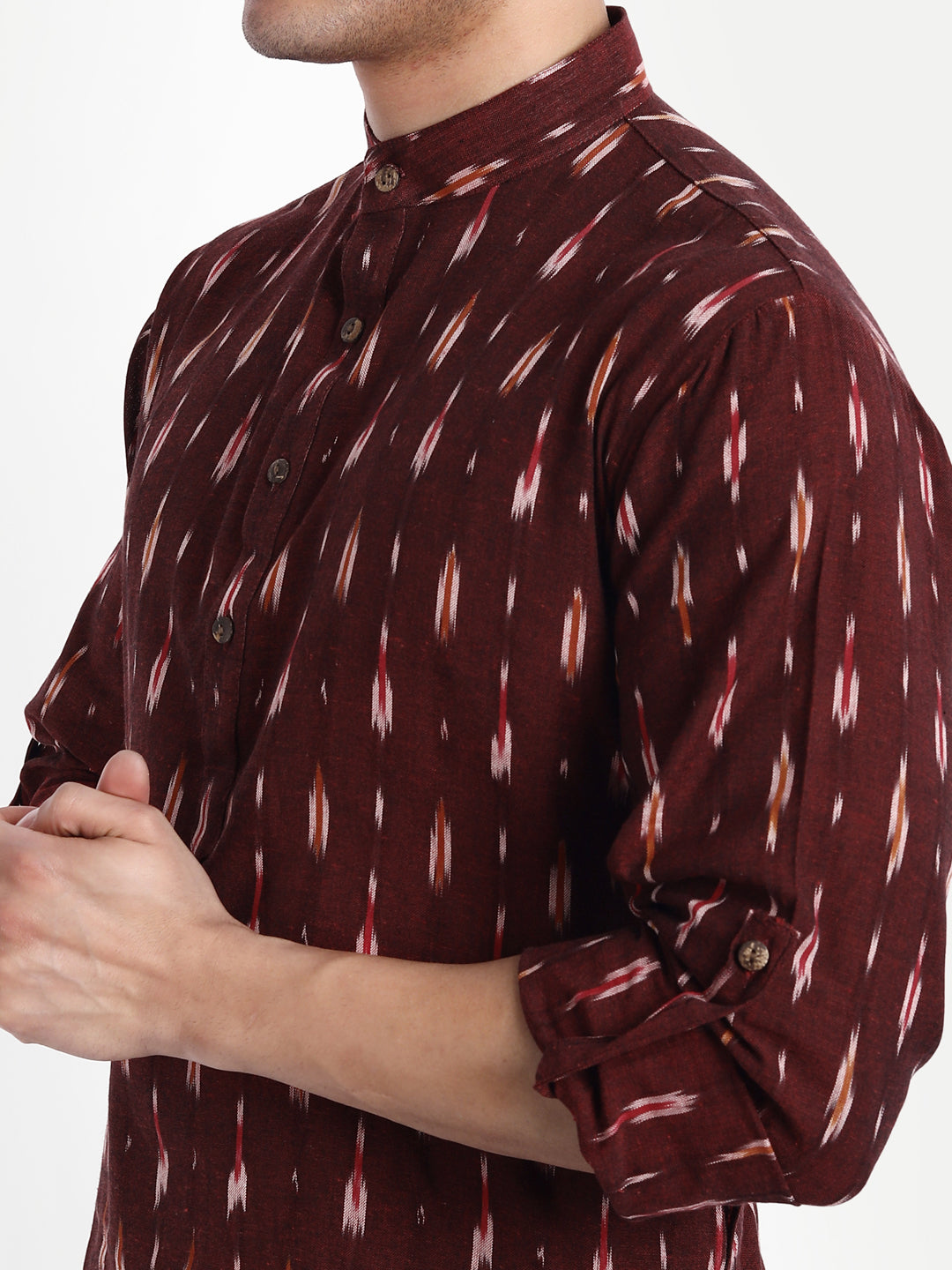 Nizami Maroon Ikkat Short Kurta