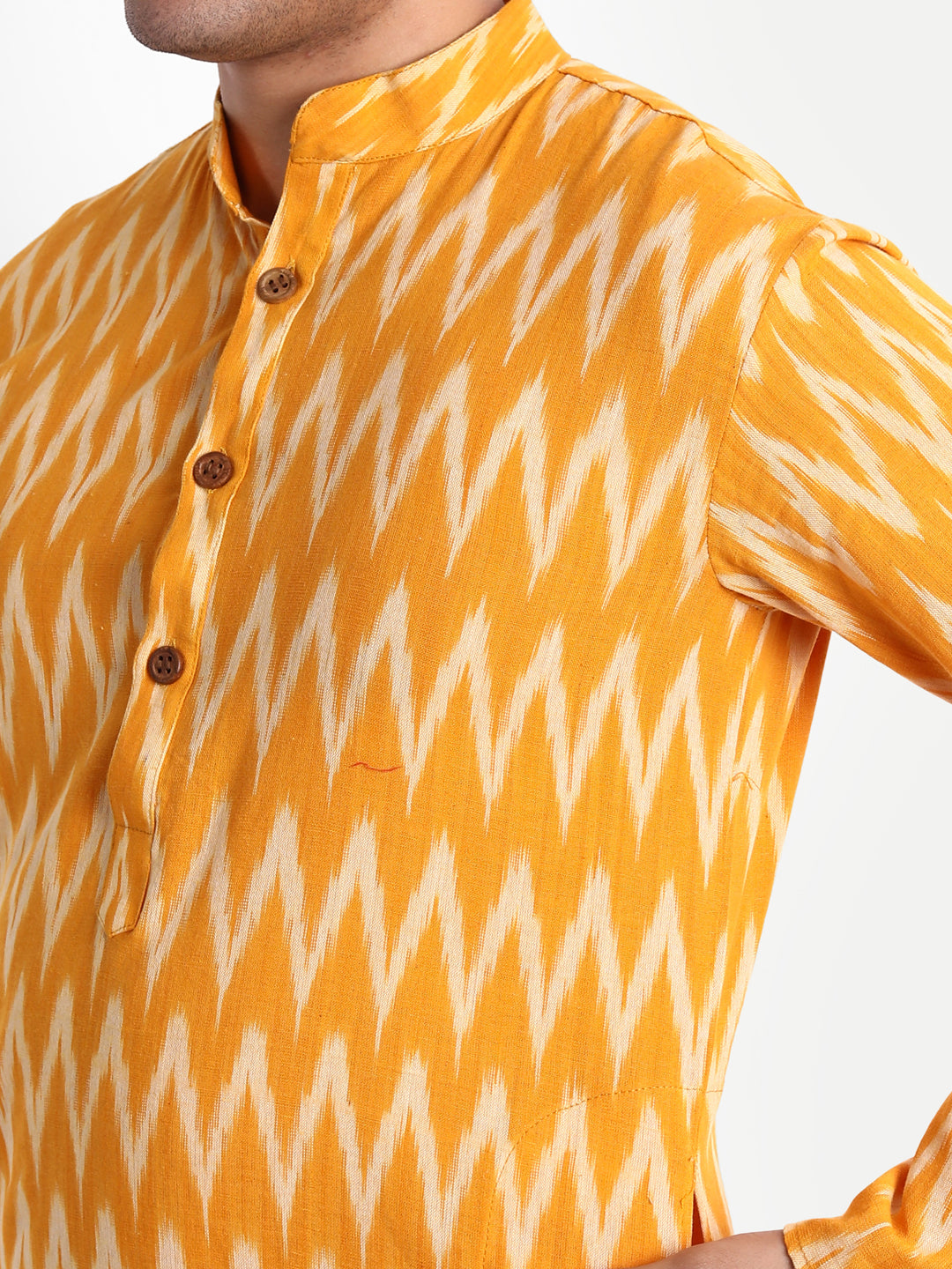 Yellow Ikkat Handwoven Cotton Kurta