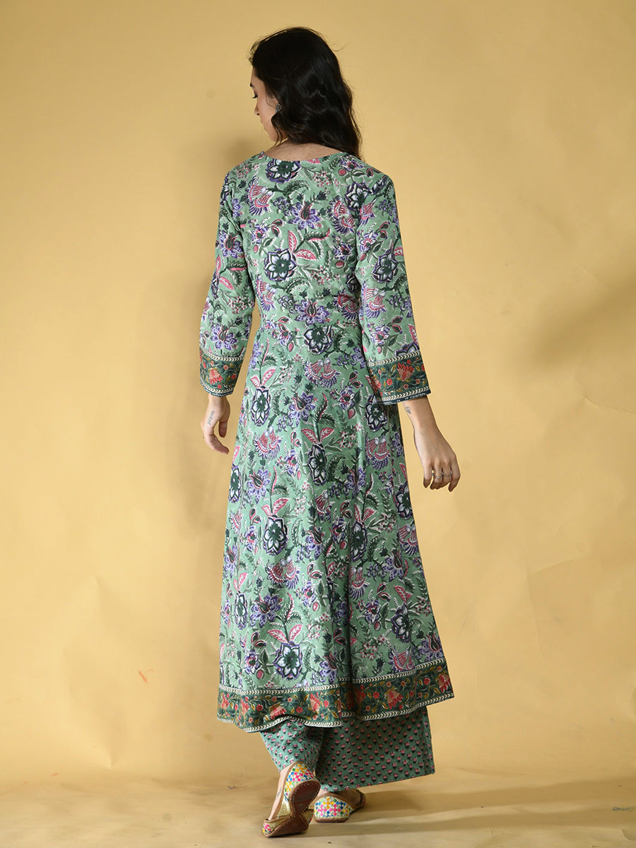 Embroidered Green Anarkali Suit Set Women