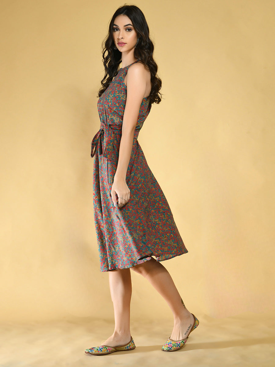 Green Cotton Halter Dress Women