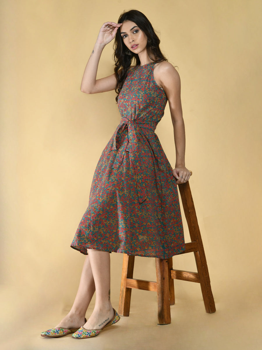 Green Cotton Halter Dress Women