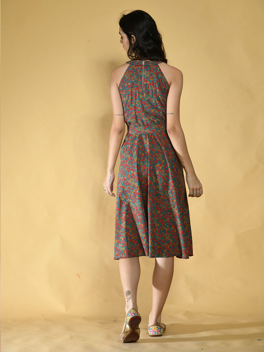 Green Cotton Halter Dress Women