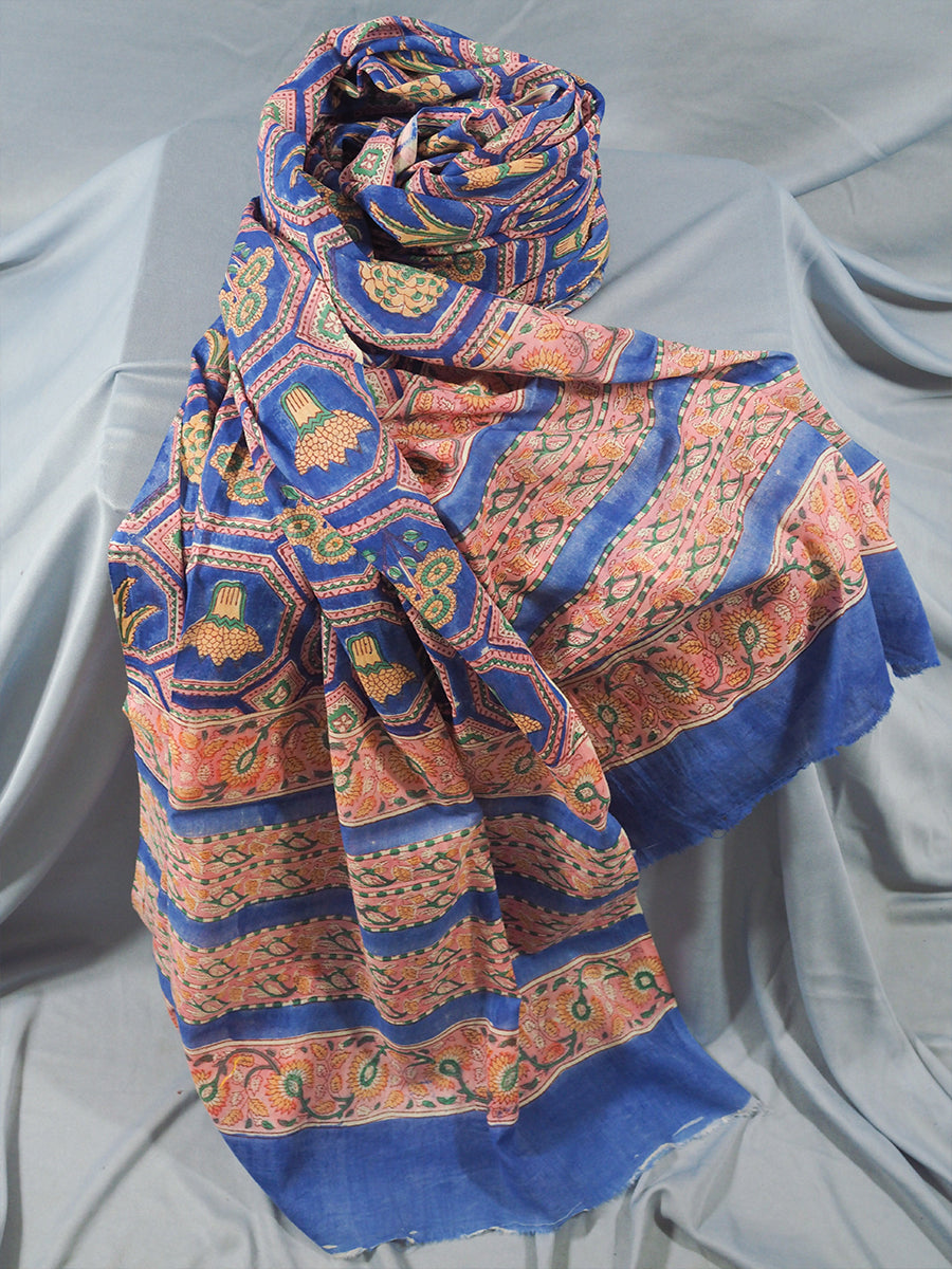 Blue Bagru Print Cotton Dupatta