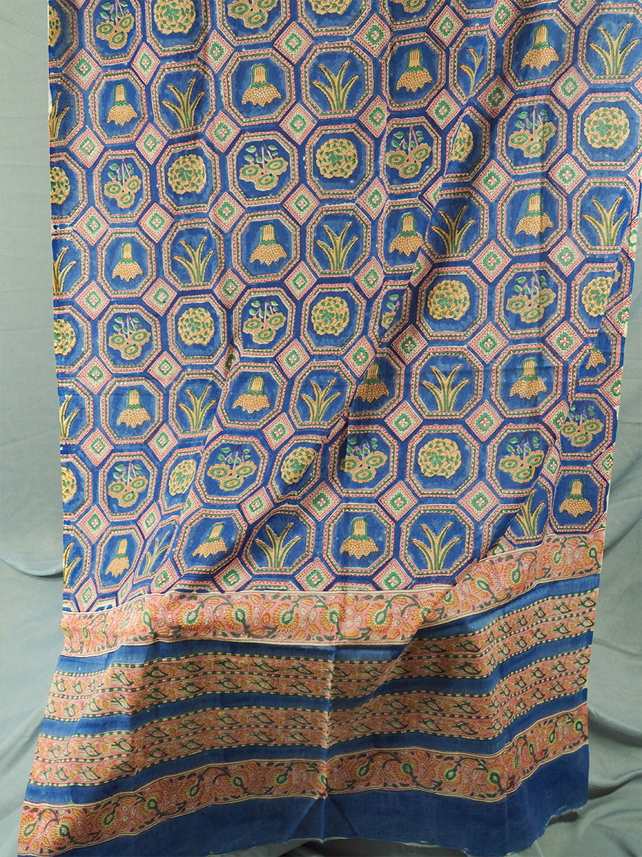 Blue Bagru Print Cotton Dupatta