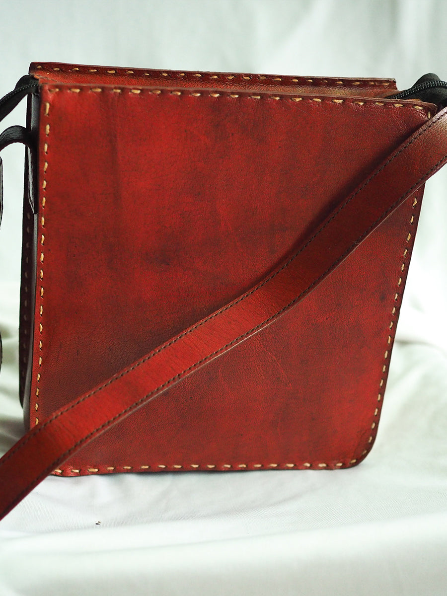 Brown Cross Stitch Leather Bag