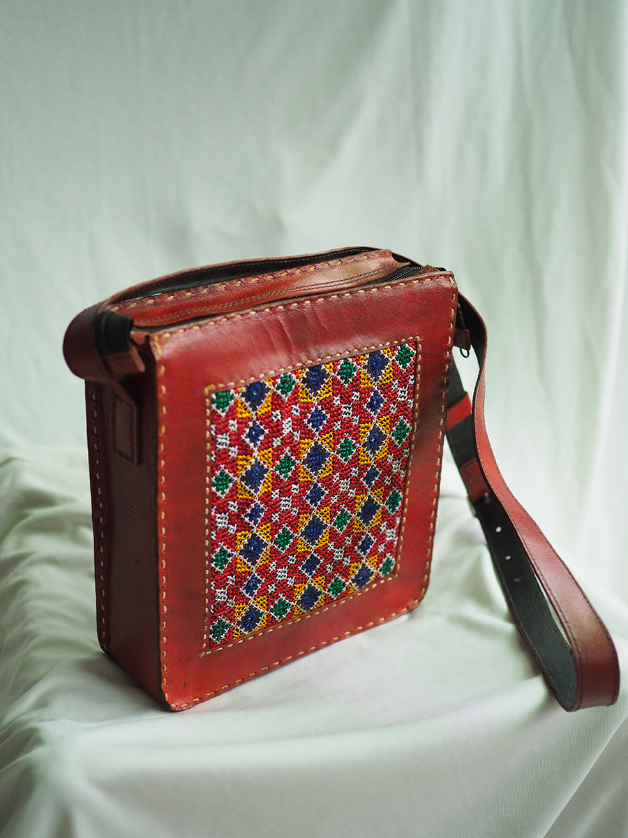 Brown Cross Stitch Leather Bag