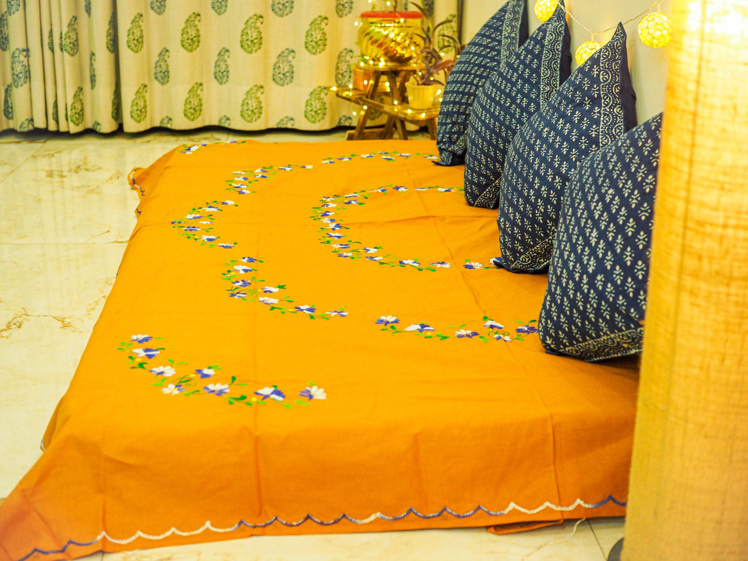 Brown Hand Embroidery Single Bedsheet