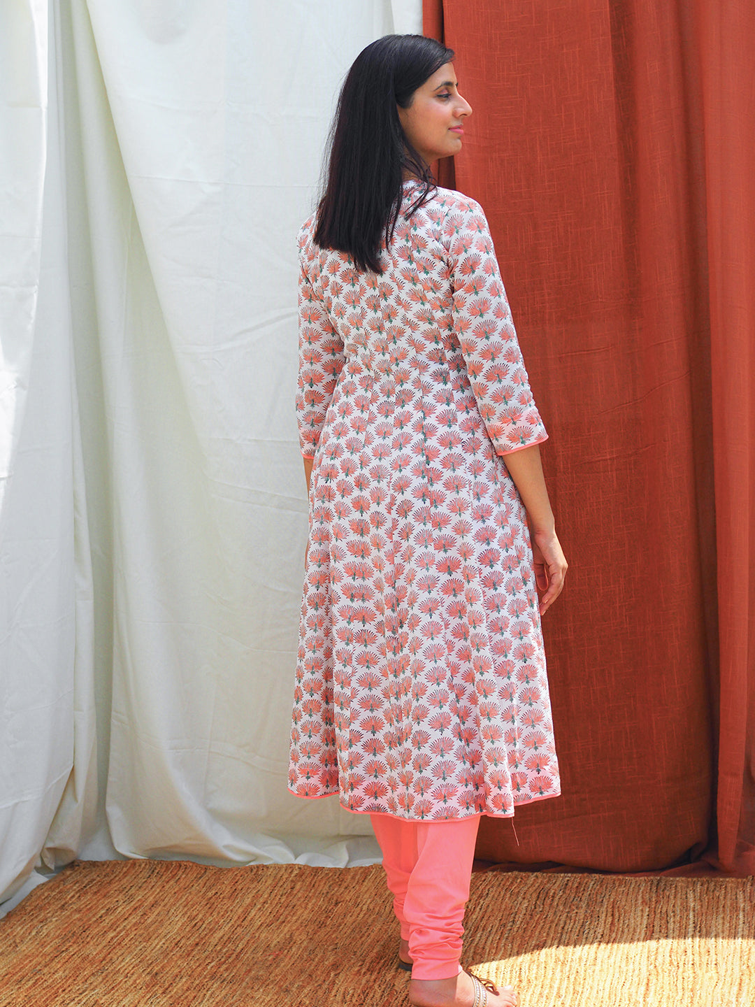 Dahlia Peach Kalidar Kurta Women