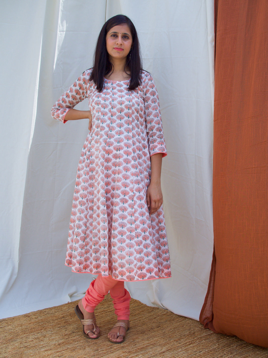 Dahlia Peach Kalidar Kurta Women