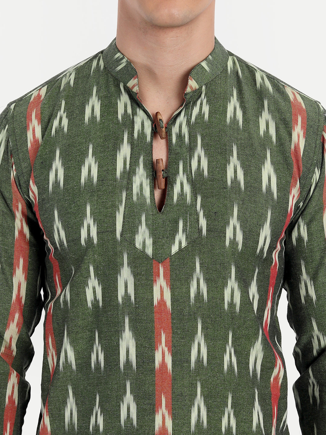 Green and Rust Ikkat Cotton Short Kurta