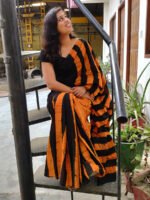 Black And Mustard Bold Stripes Mul Cotton Saree
