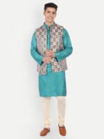 Blue & Golden Brocade Nehru Jacket