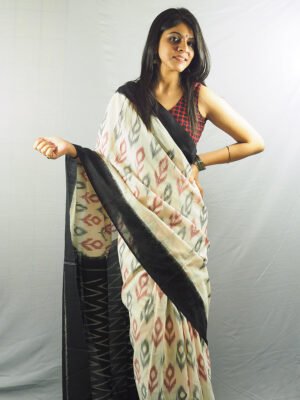 Nizami Black and White Ikkat Saree