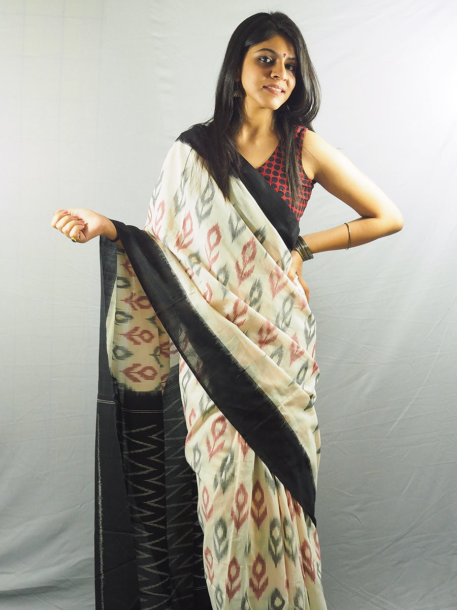 Nizami Black and White Ikkat Saree